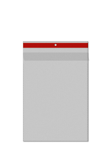 50 Stk. | Sichttasche DIN A5 | rot | PP genarbt 0,120 mm | Hochformat mit Klappe